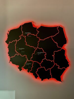 zbliżenie na Mapa 3D LED - podświetlenie tyłem - kolor czerwony