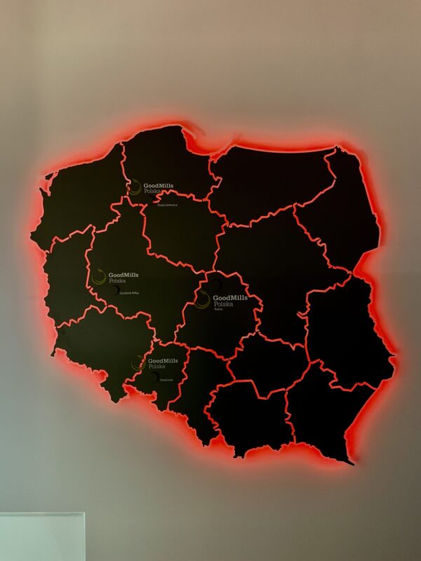 zbliżenie na Mapa 3D LED - podświetlenie tyłem - kolor czerwony